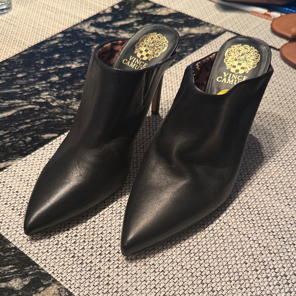 Vince Camuto Sleek Black Leather Mules